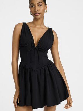 Little Black Mini Corset Party Dress with Flare Skirt